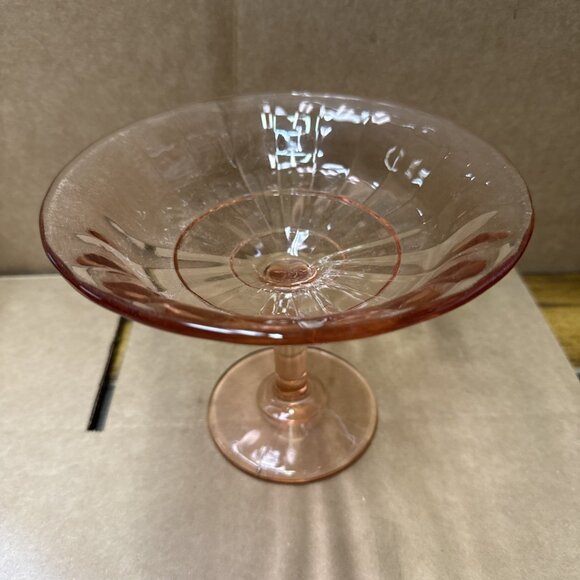 Vintage Glass 5" Tall Pink Depression Glass Compote Open Candy Bowl 6.75” Across - Picture 2 of 6